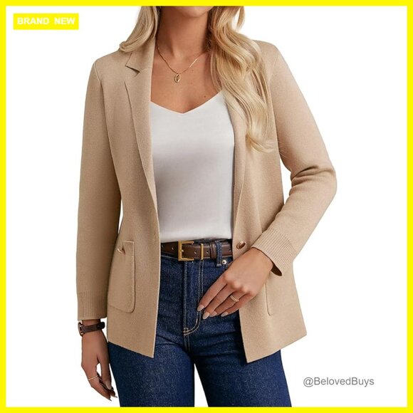 Women's Long Sleeve Blazer Cardigan Open Front Pockets Business Casual
